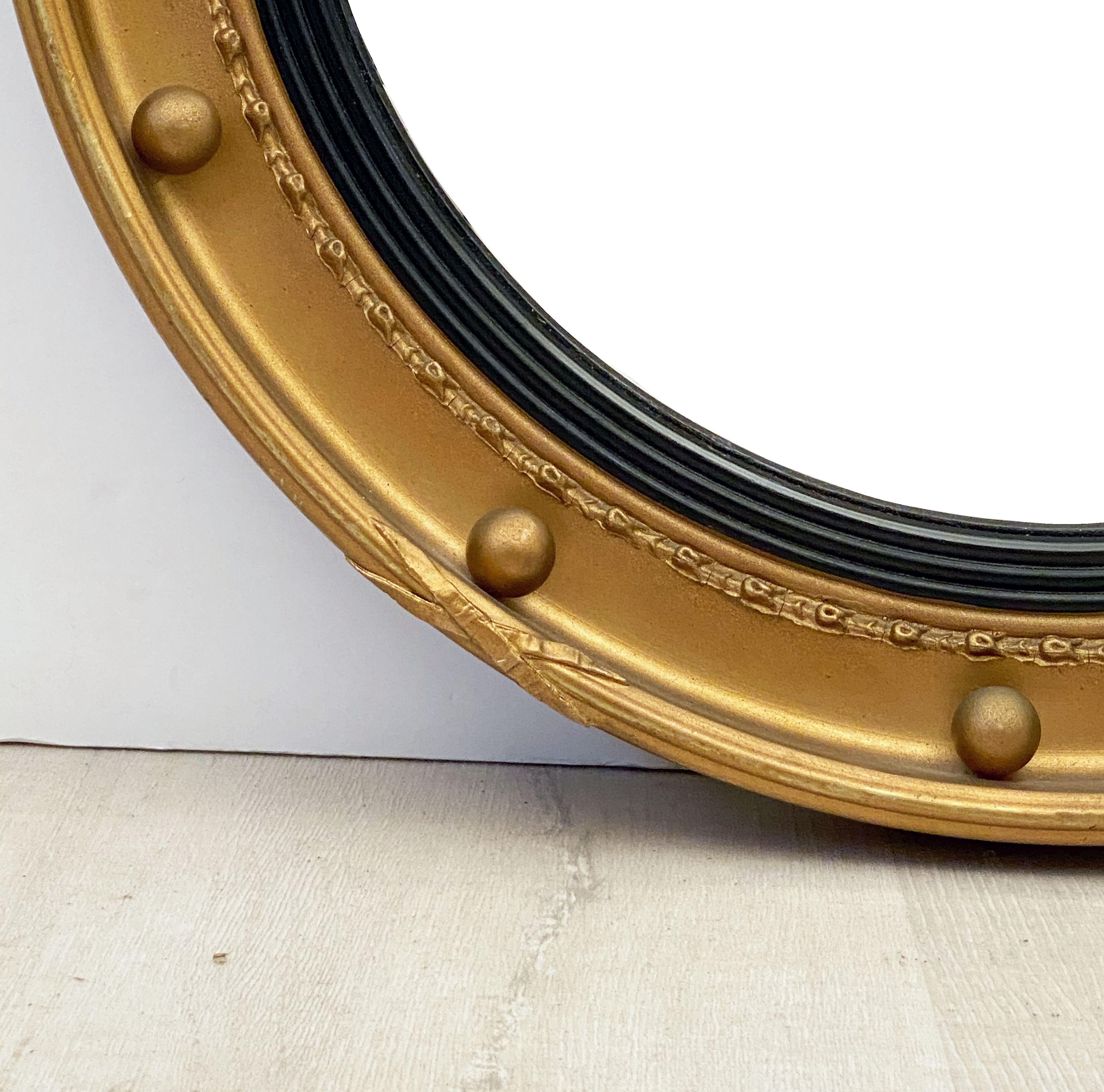 Glass English Round Gilt Framed Convex Mirror (Diameter 18 1/4)
