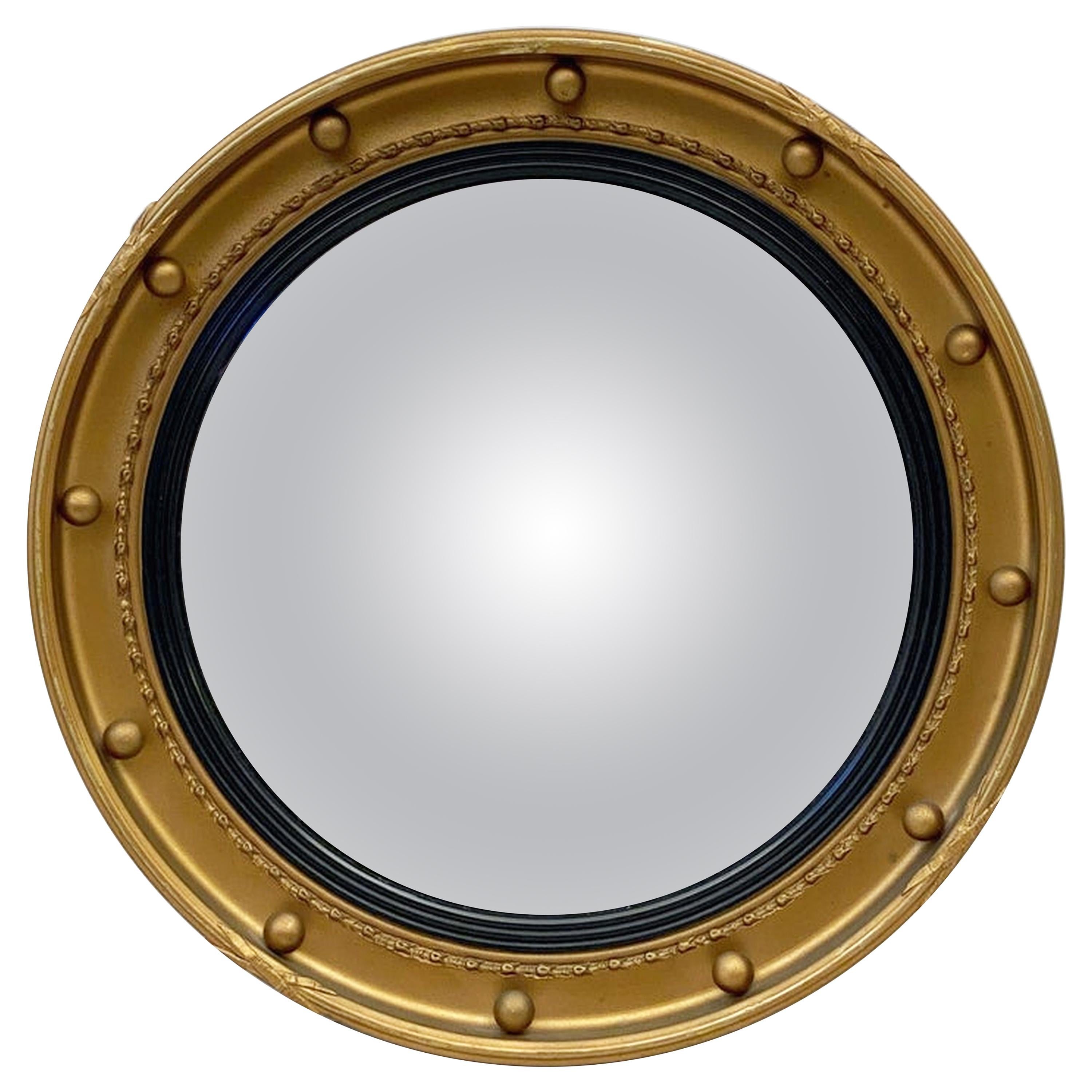 English Round Gilt Framed Convex Mirror (Diameter 18 1/4)