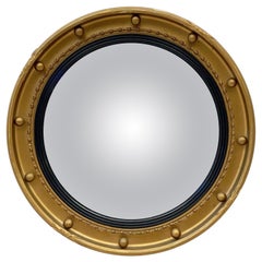 Vintage English Round Gilt Framed Convex Mirror (Diameter 18 1/4)