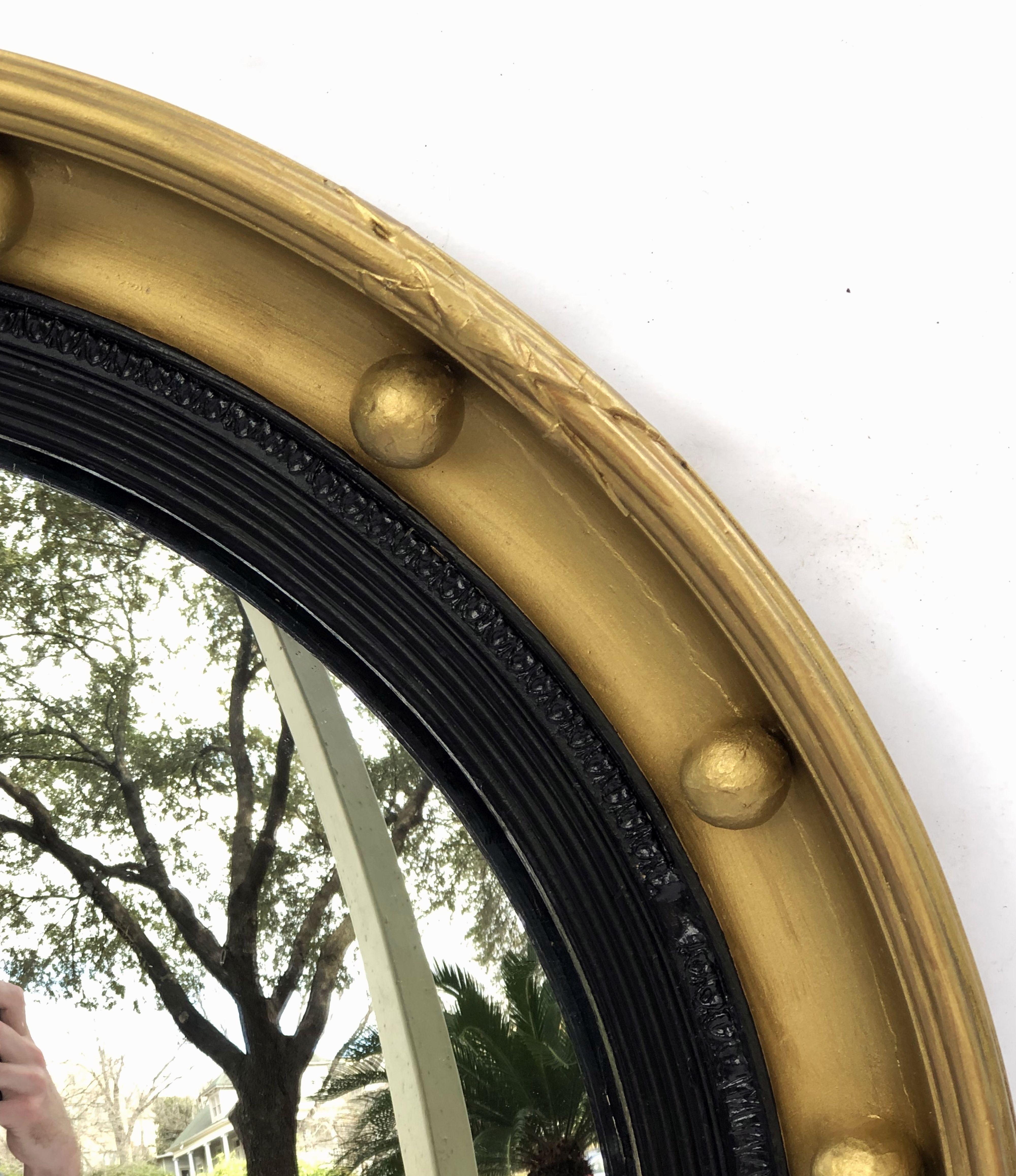 Glass English Round Gilt Framed Convex Mirror (Diameter 18 3/4)