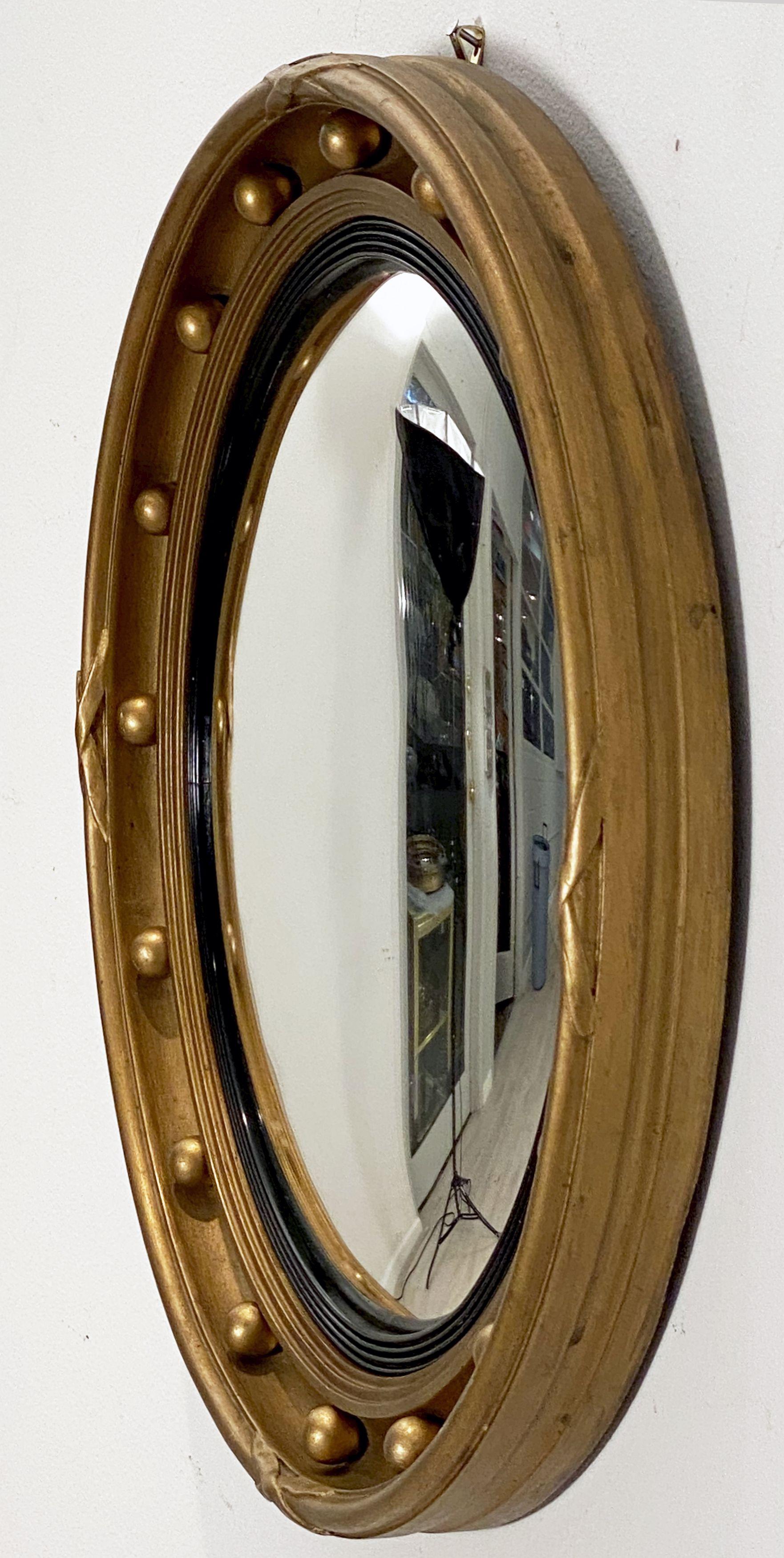 Regency English Round Gilt Framed Convex Mirror (Diameter 18 3/8)