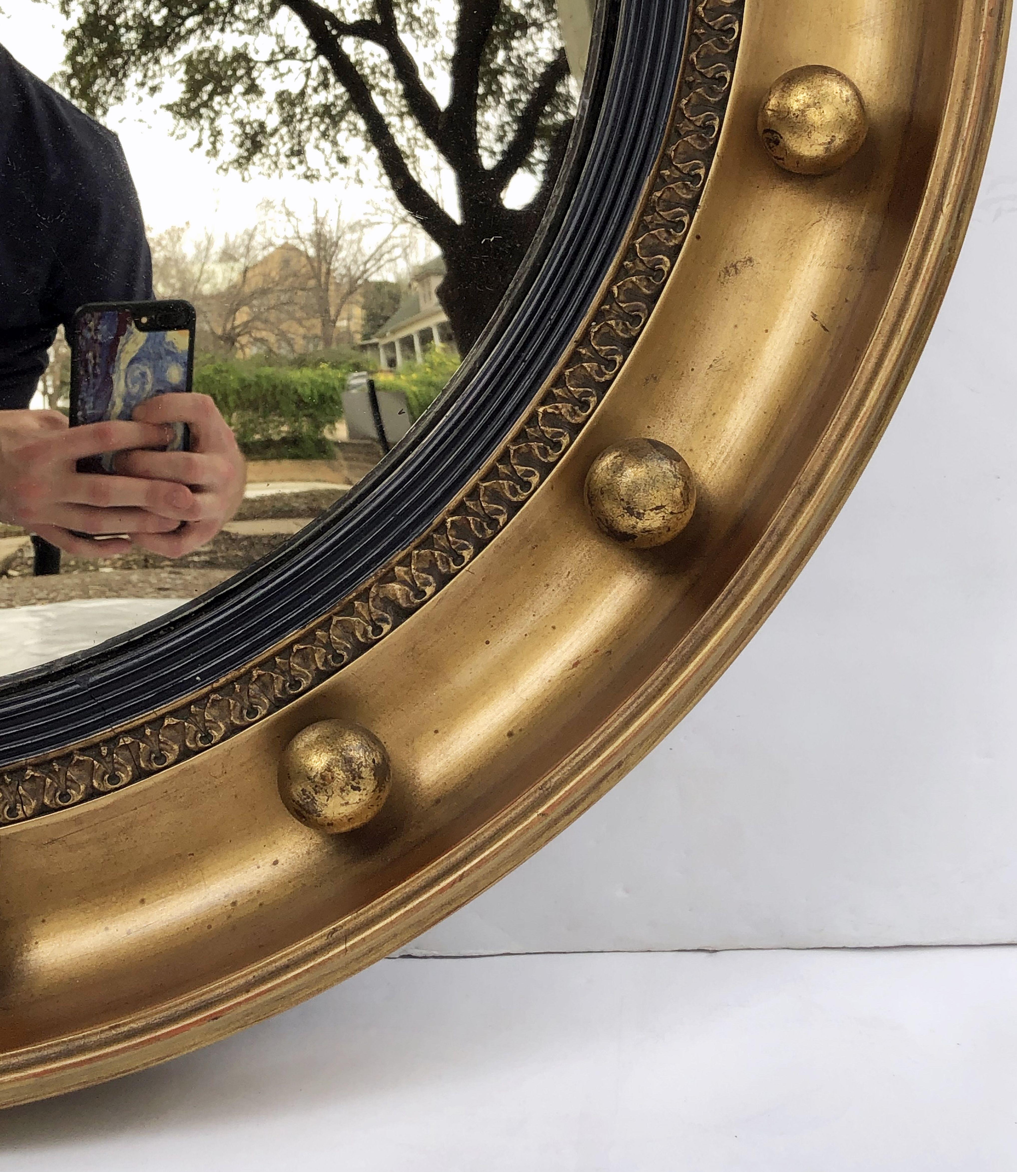 Englischer runder vergoldeter Spiegel mit konvexem Rahmen (Durchmesser 19 3/8) (Glas)