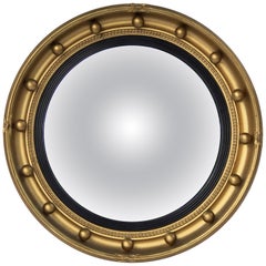 English Round Gilt Framed Convex Mirror (Diameter 16 1/4)