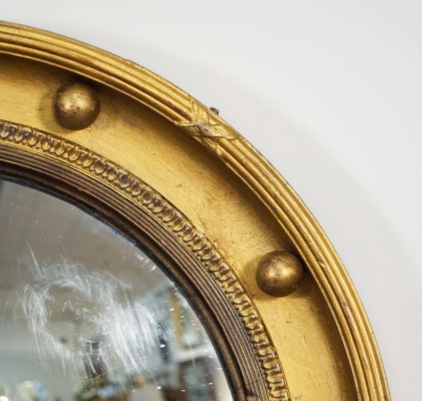 English Round Gilt Framed Convex Mirror in the Regency Style (Diameter 13 3/4) For Sale 5
