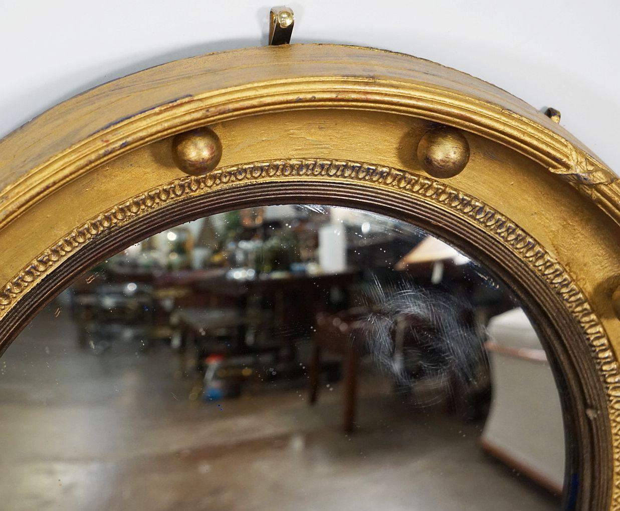English Round Gilt Framed Convex Mirror in the Regency Style (Diameter 13 3/4) For Sale 6