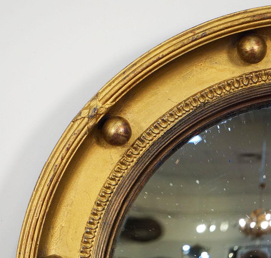 19th Century English Round Gilt Framed Convex Mirror in the Regency Style (Diameter 13 3/4) For Sale