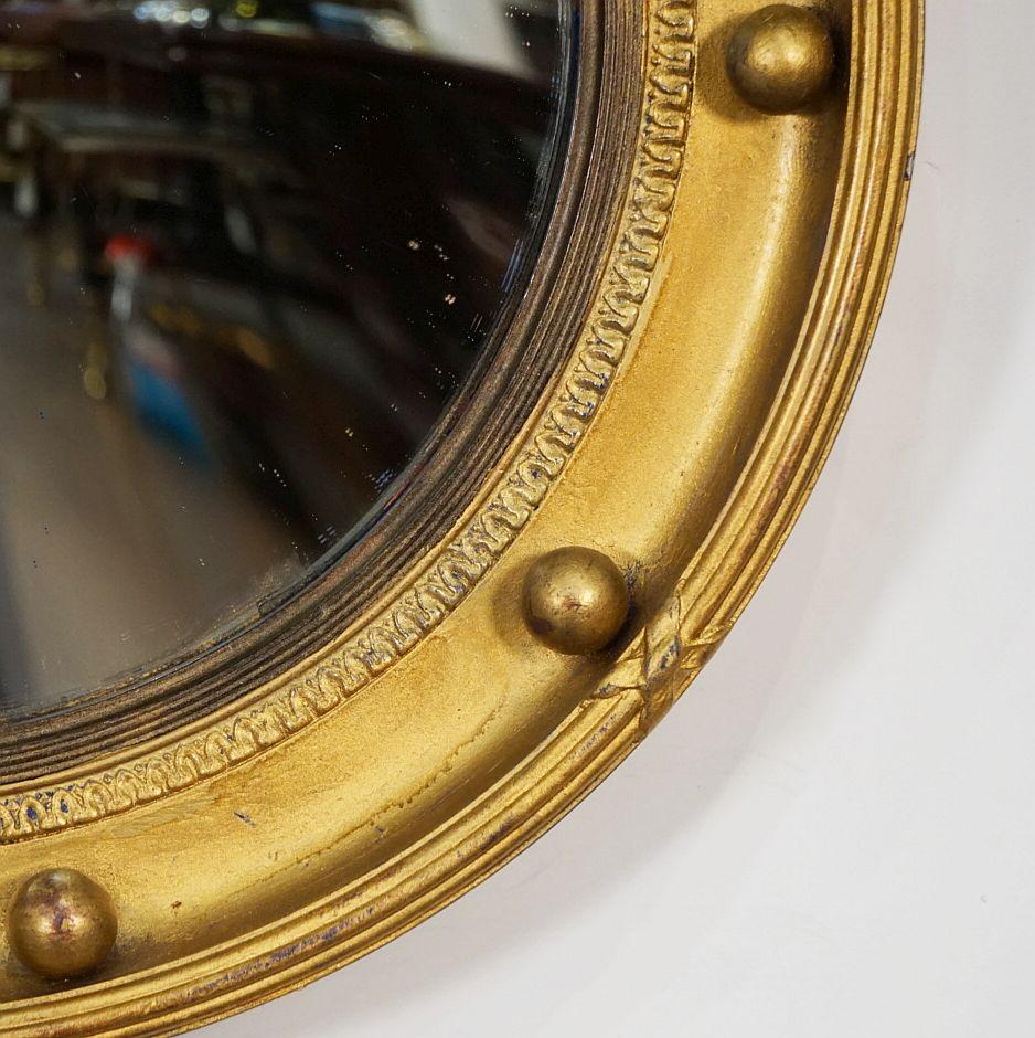 English Round Gilt Framed Convex Mirror in the Regency Style (Diameter 13 3/4) For Sale 3