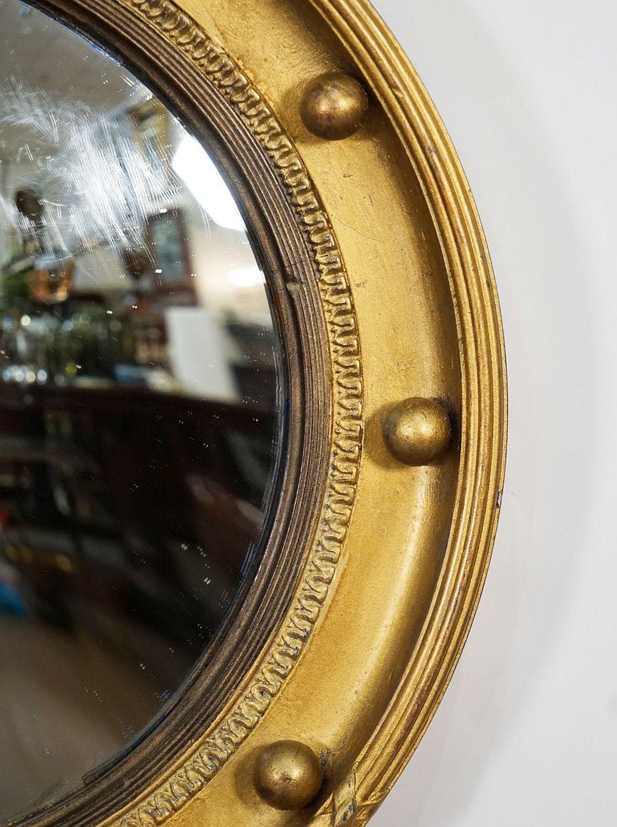 English Round Gilt Framed Convex Mirror in the Regency Style (Diameter 13 3/4) For Sale 4