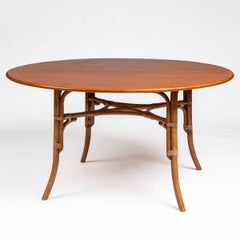 English Round Mahogany Dining Table with Bamboo Base