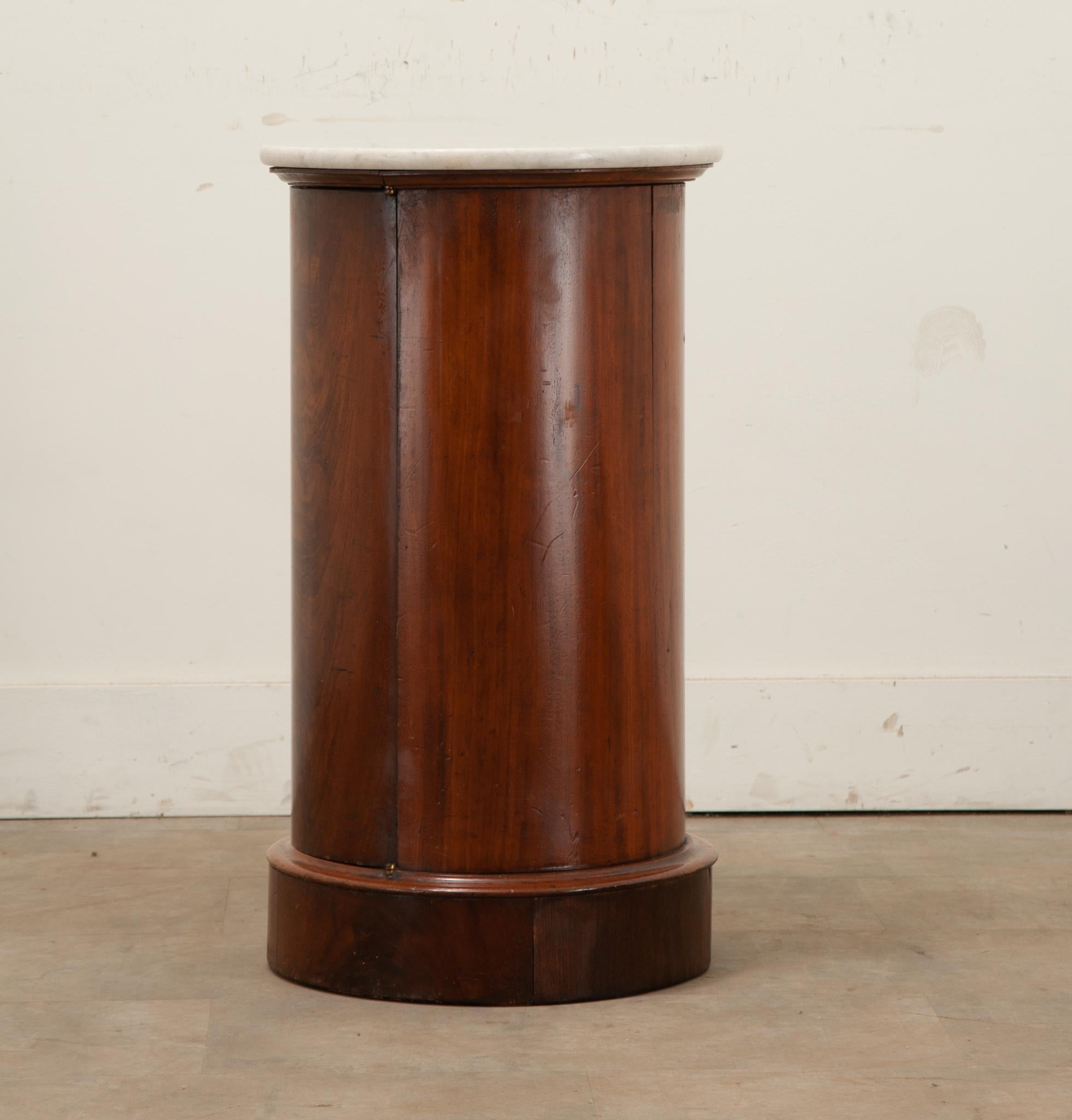 English Round Mahogany & Marble Bedside Table 4