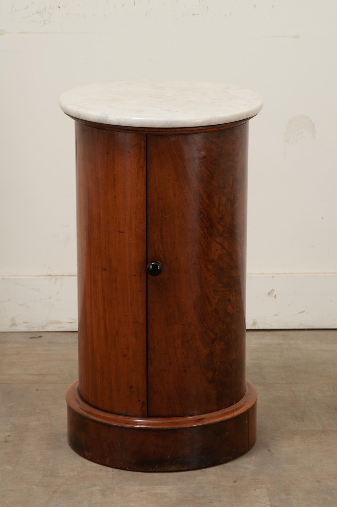 Other English Round Mahogany & Marble Bedside Table
