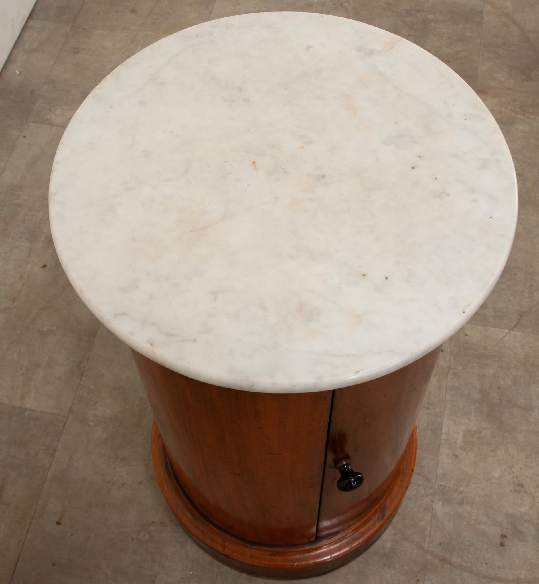 19th Century English Round Mahogany & Marble Bedside Table For Sale