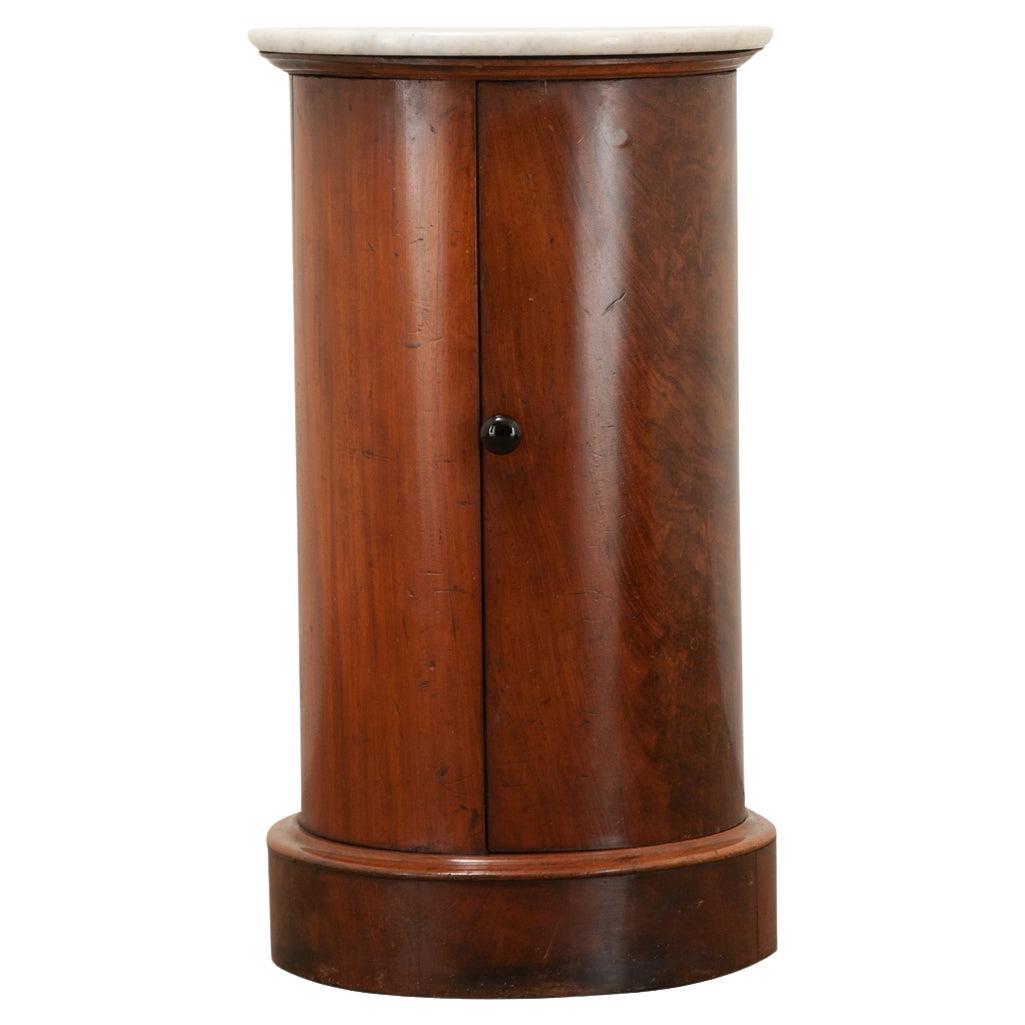 English Round Mahogany & Marble Bedside Table For Sale