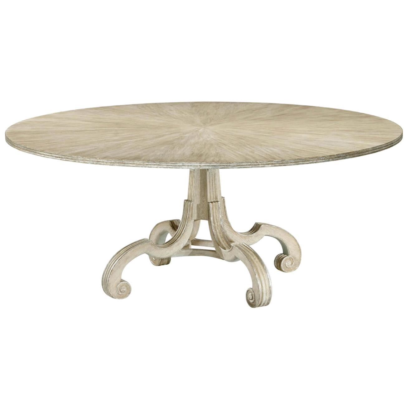 English Round Oak Dining Table, Venetian Silver For Sale