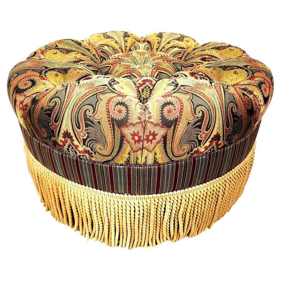 Tufted Velvet Round Ottoman, Custom For Sale at 1stDibs