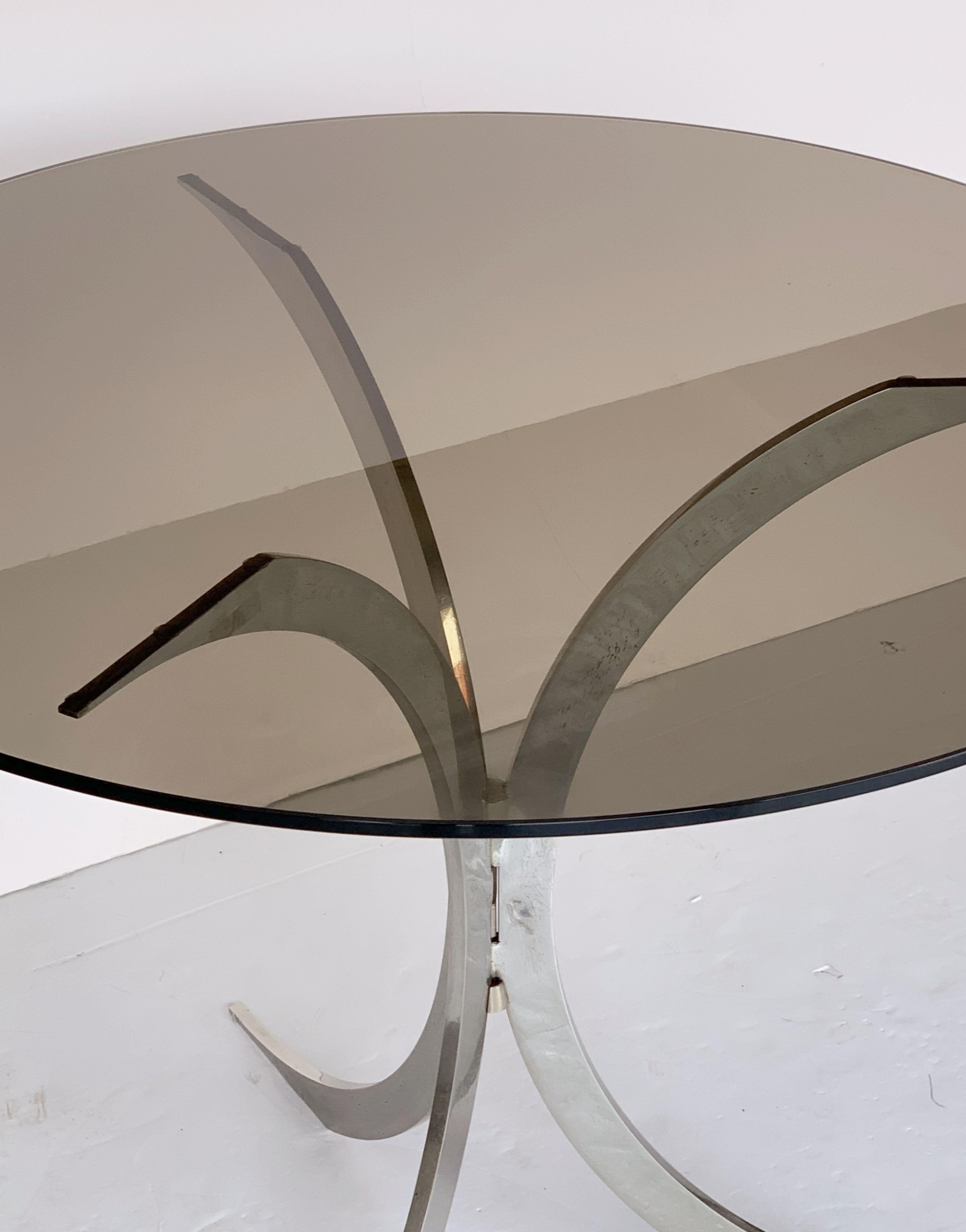 Round Occasional Table of Chrome Metal with Smoked Glass Top from England 3