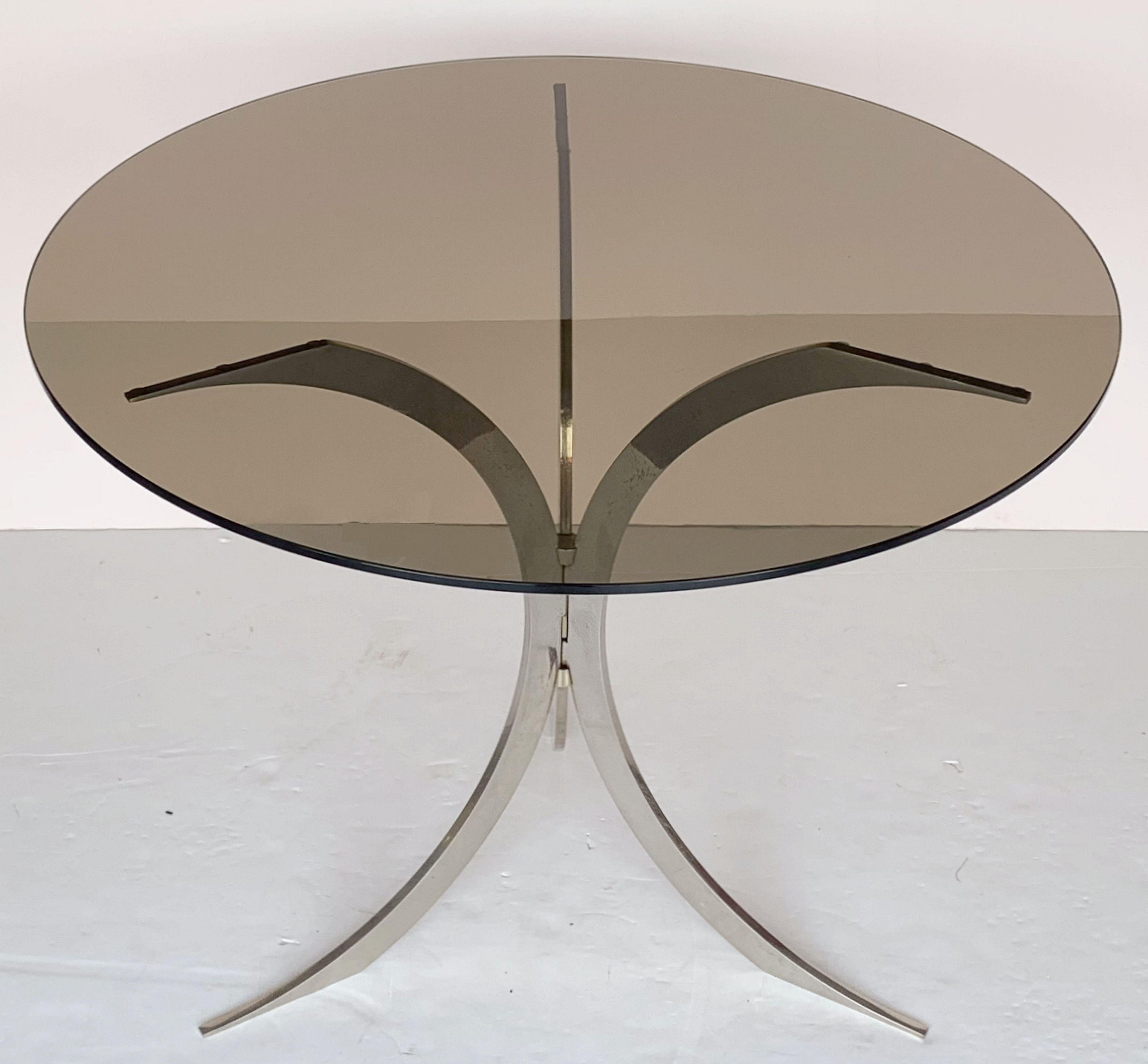 Round Occasional Table of Chrome Metal with Smoked Glass Top from England 6