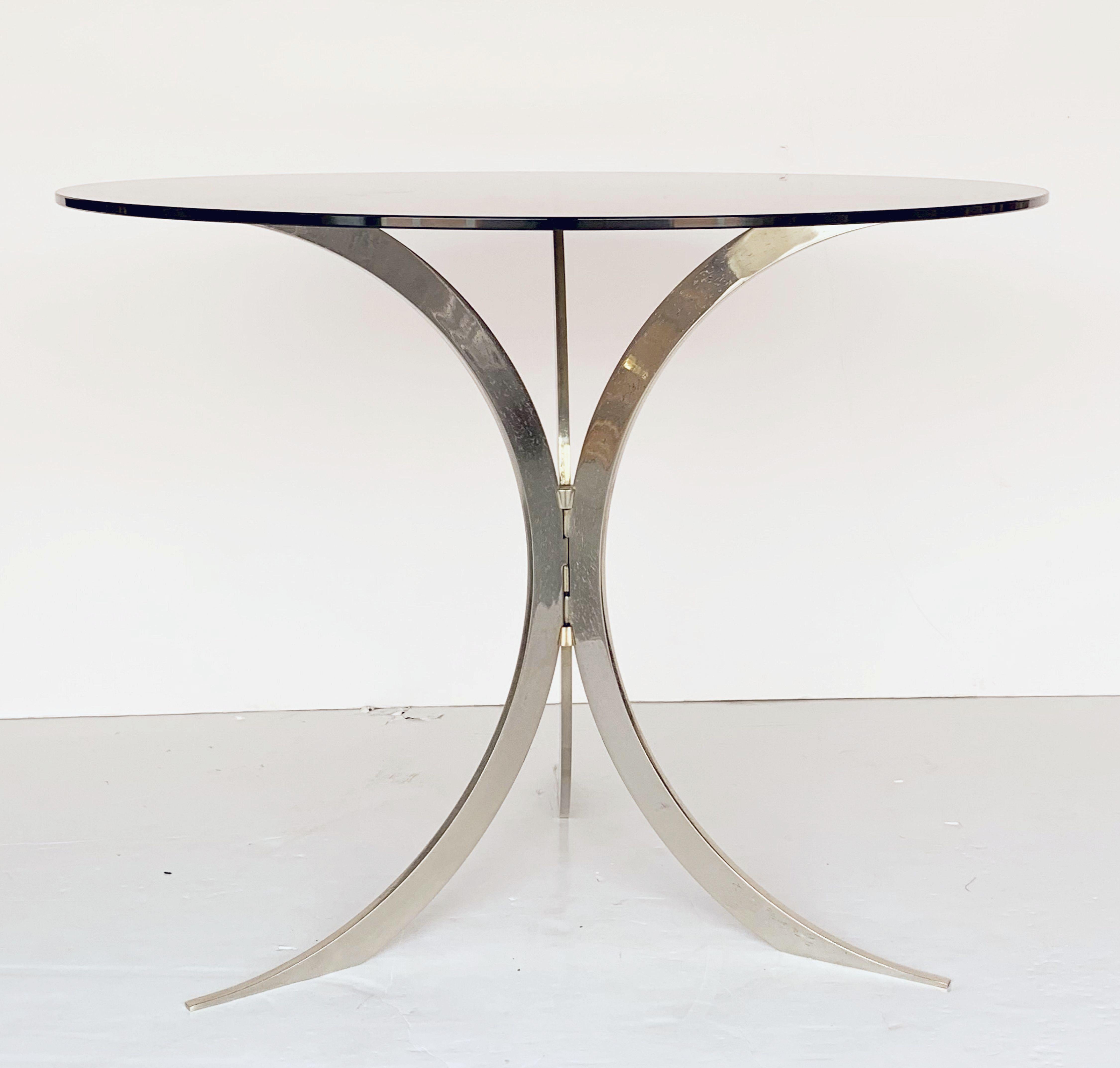 Round Occasional Table of Chrome Metal with Smoked Glass Top from England 7