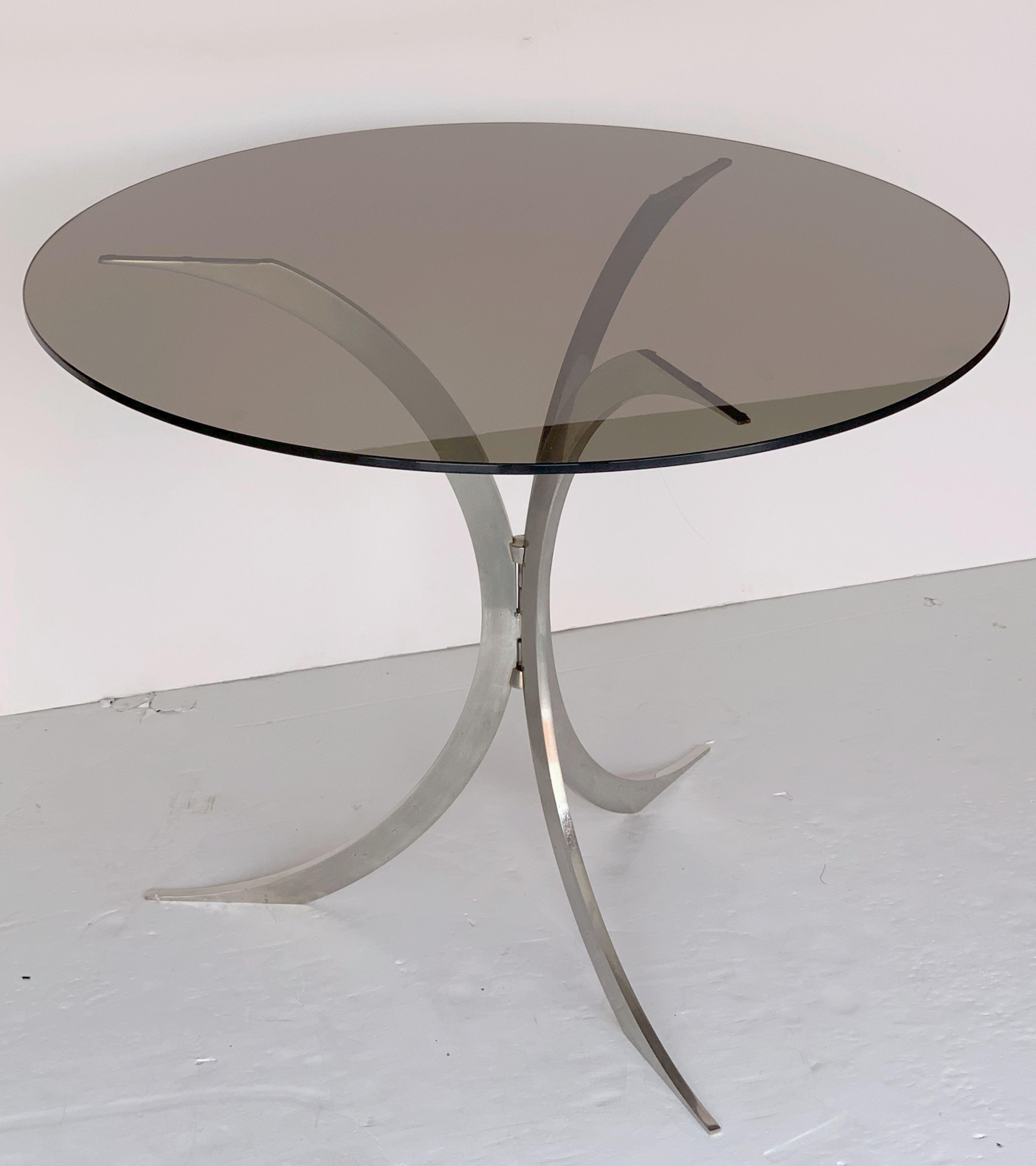 Round Occasional Table of Chrome Metal with Smoked Glass Top from England In Good Condition In Austin, TX