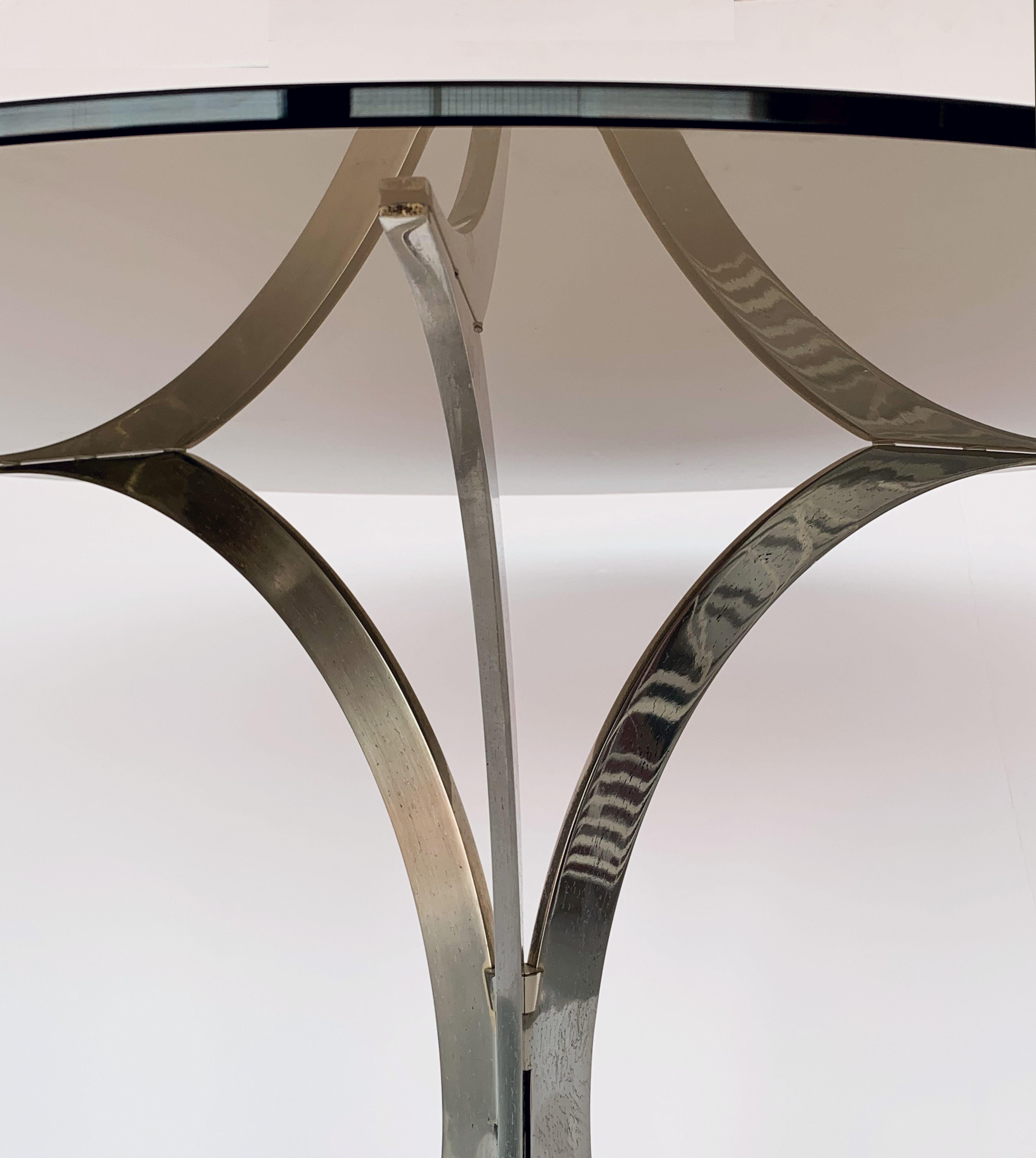Round Occasional Table of Chrome Metal with Smoked Glass Top from England 1