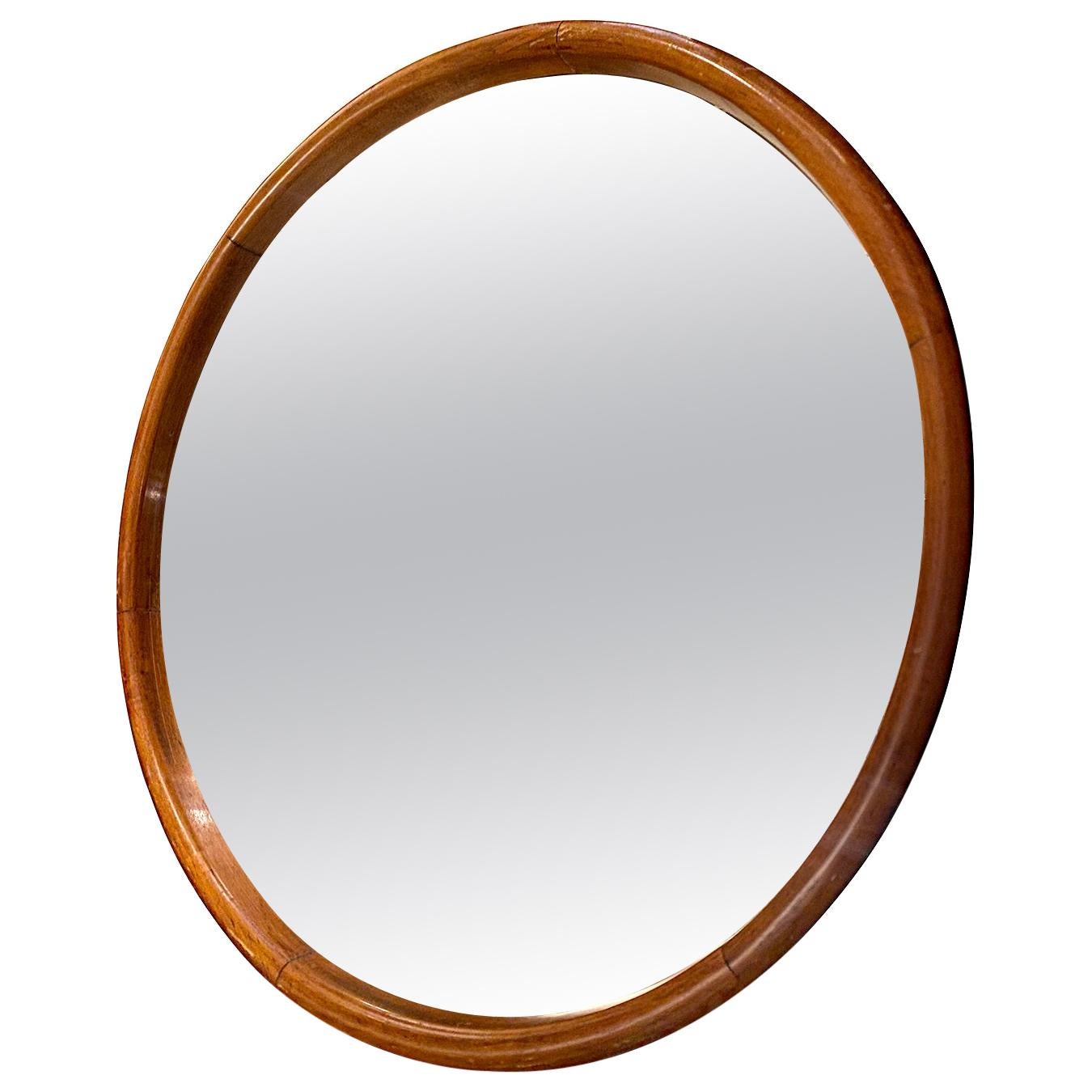 English Round Wooden Frame Mirror For Sale