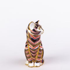 English Royal Crown Derby 24K Gold Porcelain Desk Paperweight Cat