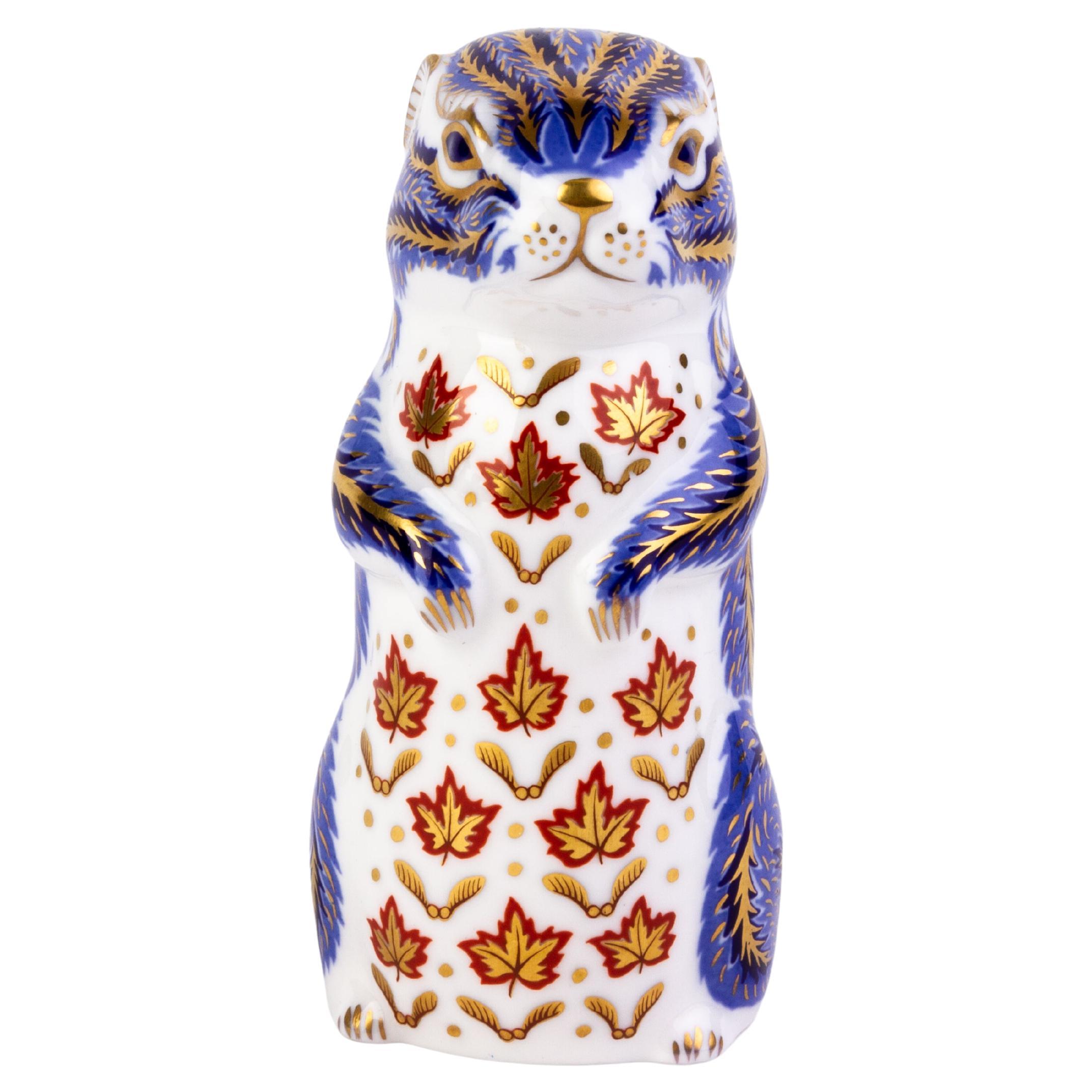 English Royal Crown Derby 24K Gold Porcelain Desk Paperweight Chipmunk