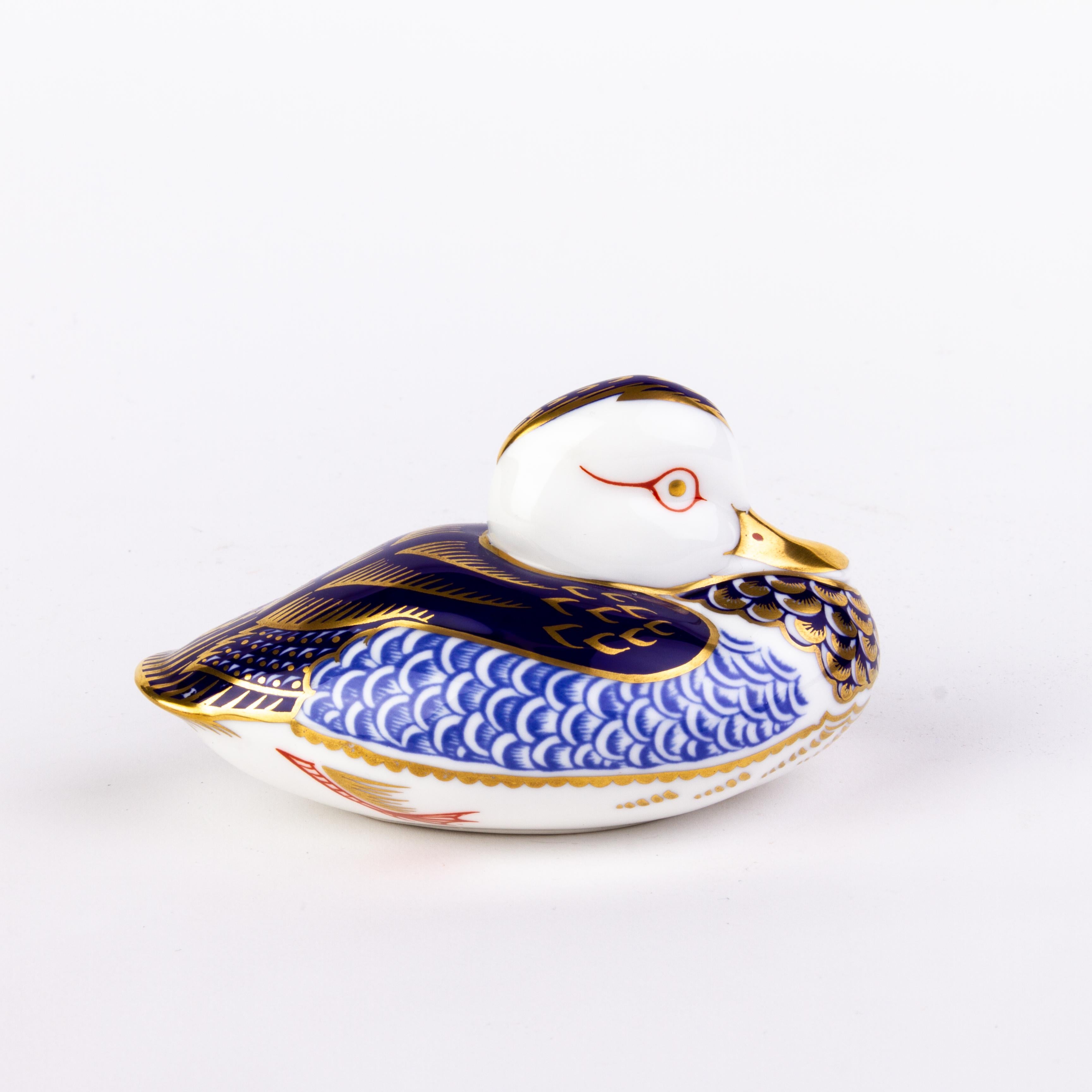 English Royal Crown Derby 24K Gold Porcelain Desk Paperweight Duck In Good Condition In Nottingham, GB