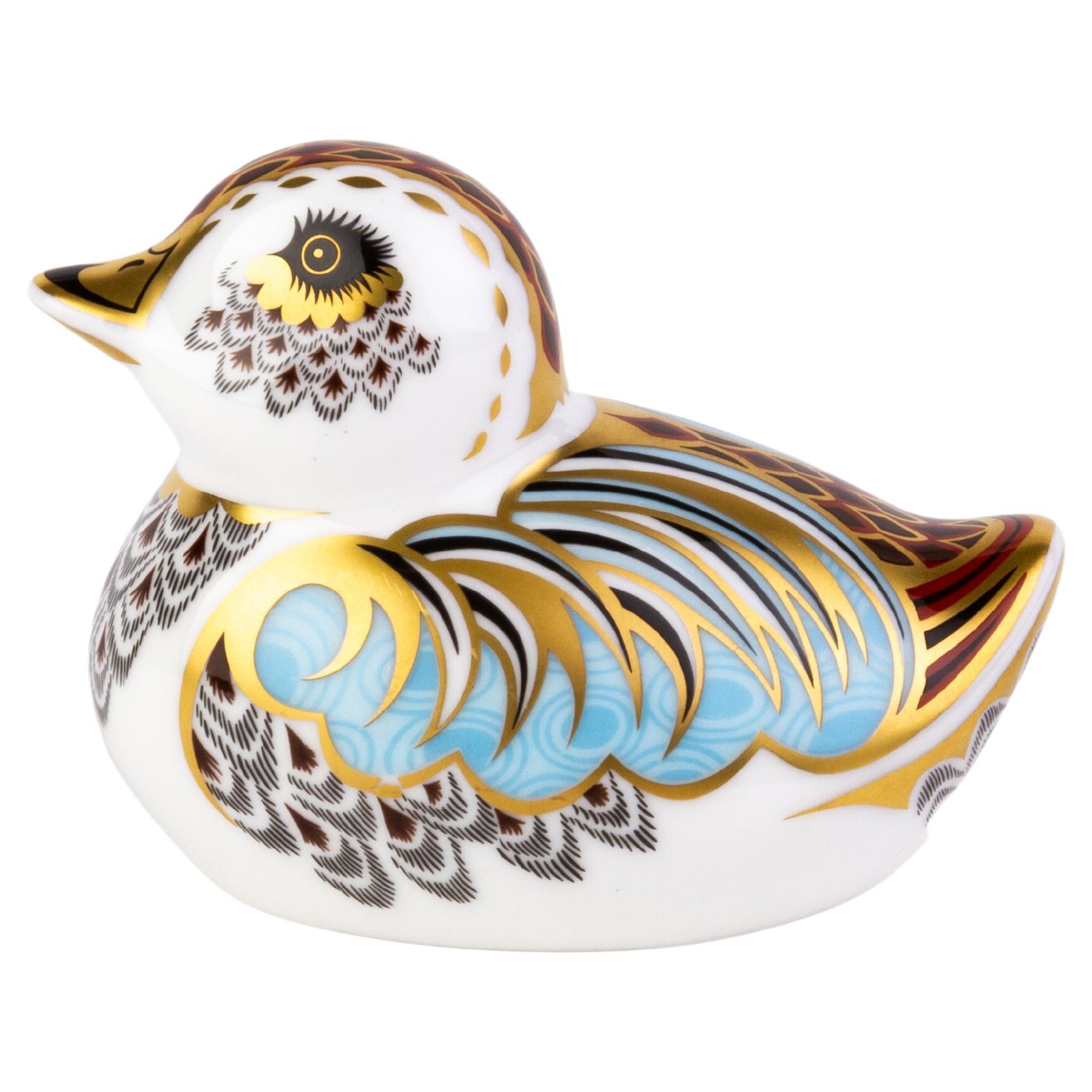 English Royal Crown Derby 24K Gold Porcelain Desk Paperweight Duck For