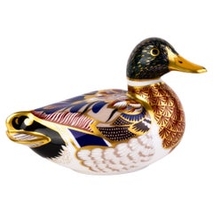 English Royal Crown Derby 24K Gold Porcelain Desk Paperweight Mallard Duck