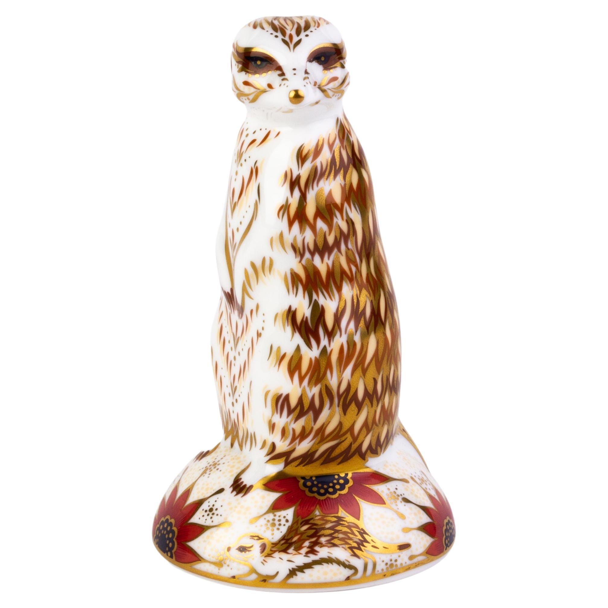 English Royal Crown Derby 24K Gold Porcelain Desk Paperweight Owl For