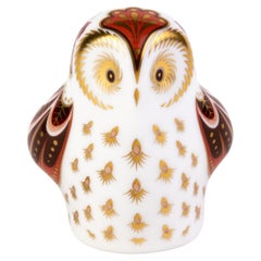 English Royal Crown Derby 24K Gold Porcelain Desk Paperweight Owl