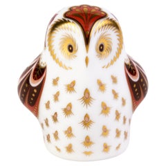 English Royal Crown Derby 24K Gold Porcelain Desk Paperweight Owl