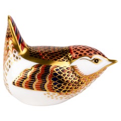 English Royal Crown Derby 24K Gold Porcelain Desk Paperweight Sparrow Bird