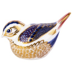 English Royal Crown Derby 24K Gold Porcelain Desk Paperweight Wren Bird