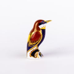 English Royal Crown Derby 24K Gold Porcelain Paperweight Bee-Eater Bird