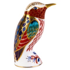 English Royal Crown Derby 24K Gold Porcelain Paperweight Kingfisher