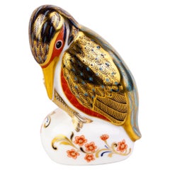 English Royal Crown Derby 24K Gold Porcelain Paperweight Kingfisher