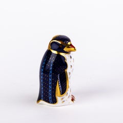 English Royal Crown Derby 24K Gold Porcelain Paperweight Penguin