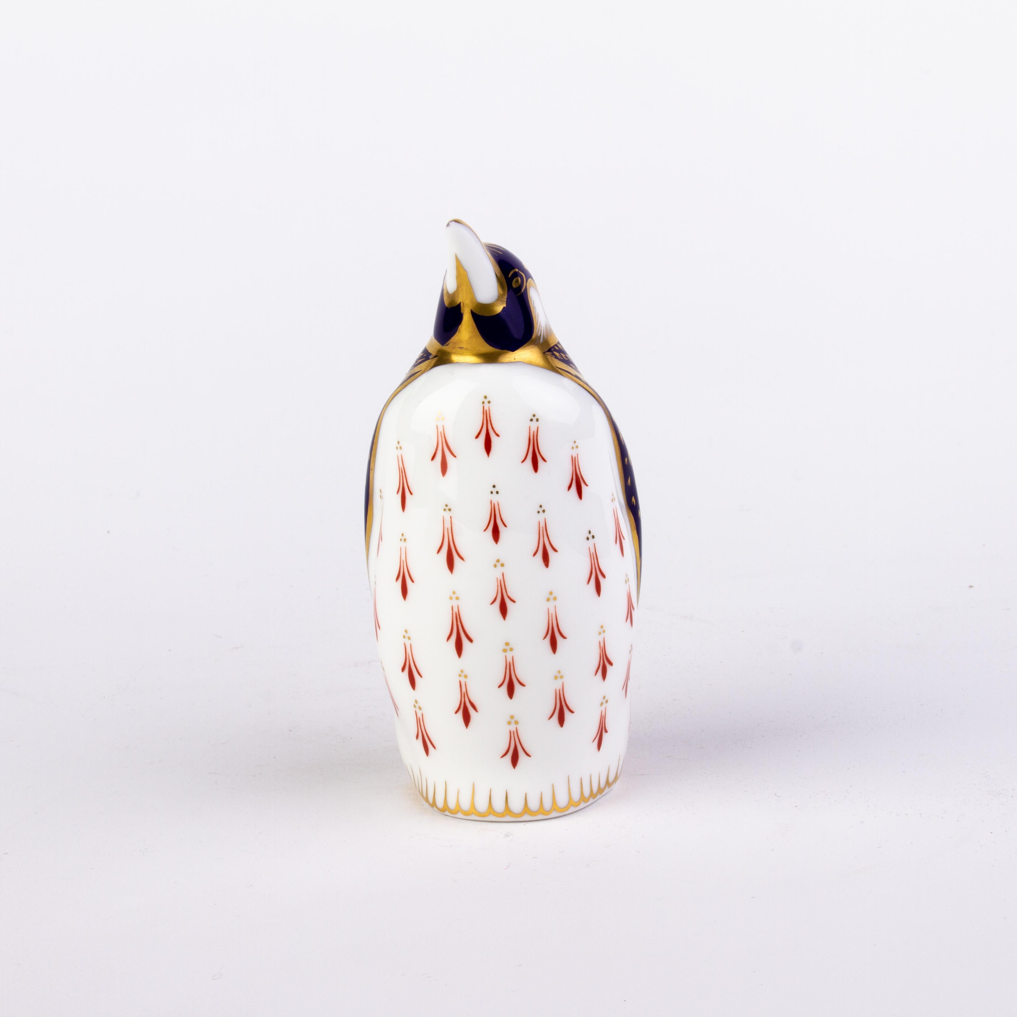 20th Century English Royal Crown Derby 24K Gold Porcelain Paperweight Penguin 