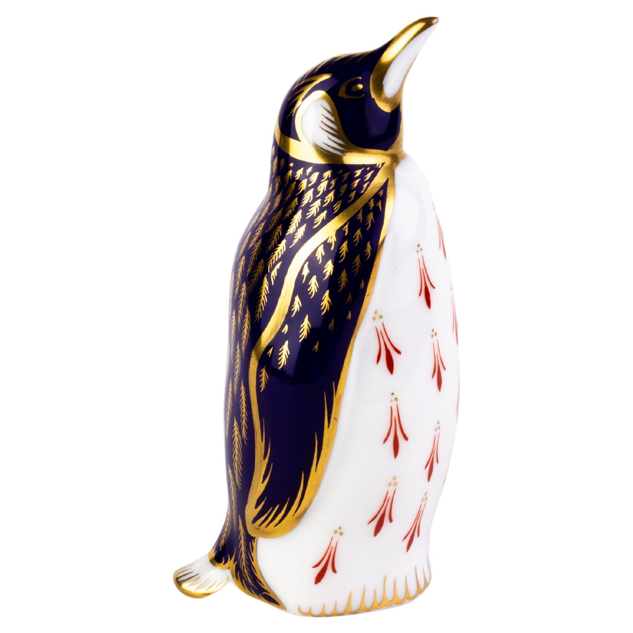 English Royal Crown Derby 24K Gold Porcelain Paperweight Penguin 
