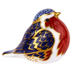 English Royal Crown Derby 24K Gold Porcelain Paperweight Robin Bird