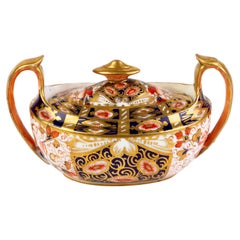 Vintage English Royal Crown Derby Imari Fine Gilt Porcelain Lidded Sugar Bowl