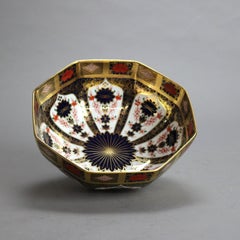 English Royal Crown Derby Old Imari Bone China Gilt Octagonal Bowl with Seal