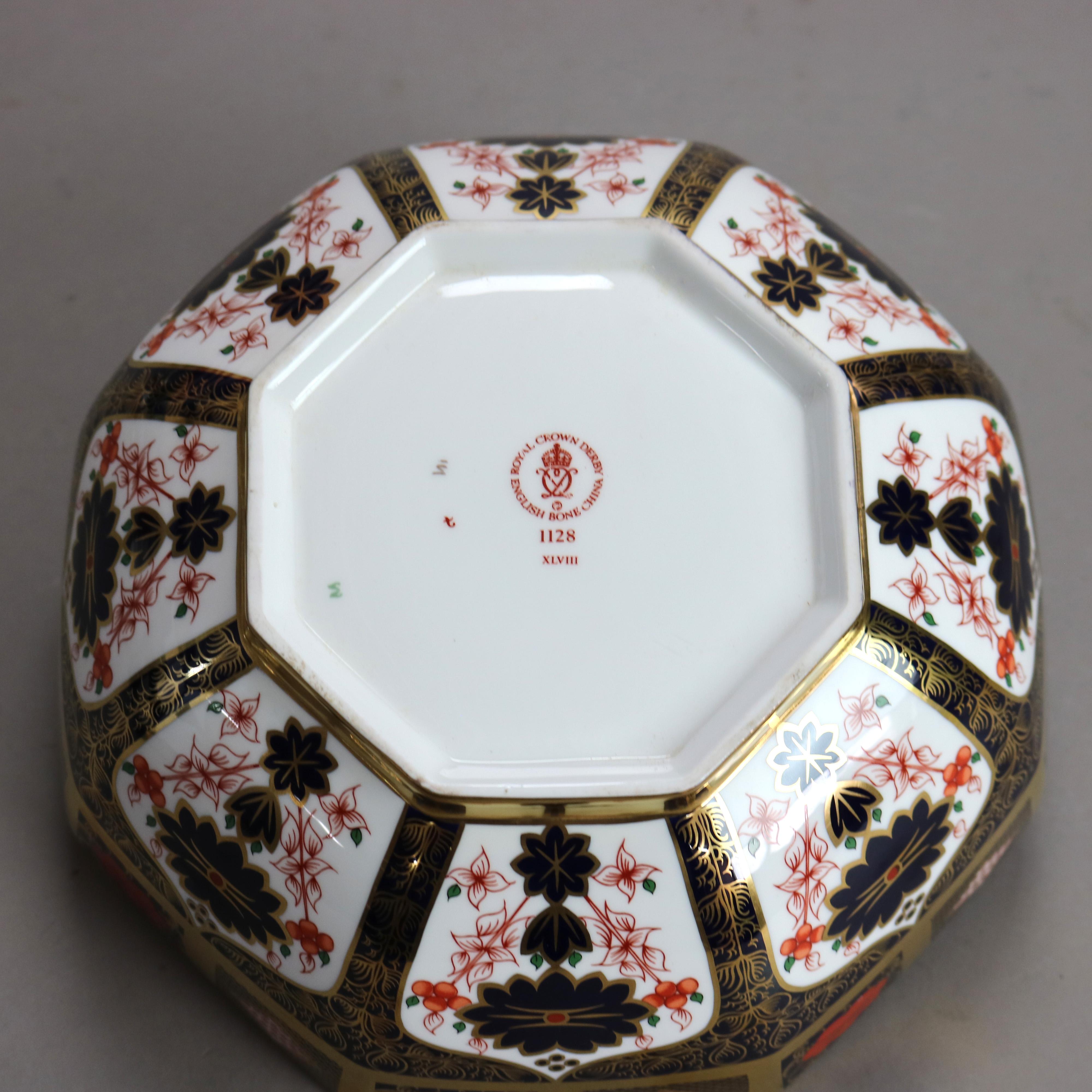 20th Century English Royal Crown Derby Old Imari Bone China Gilt Octagonal Bowl with Seal