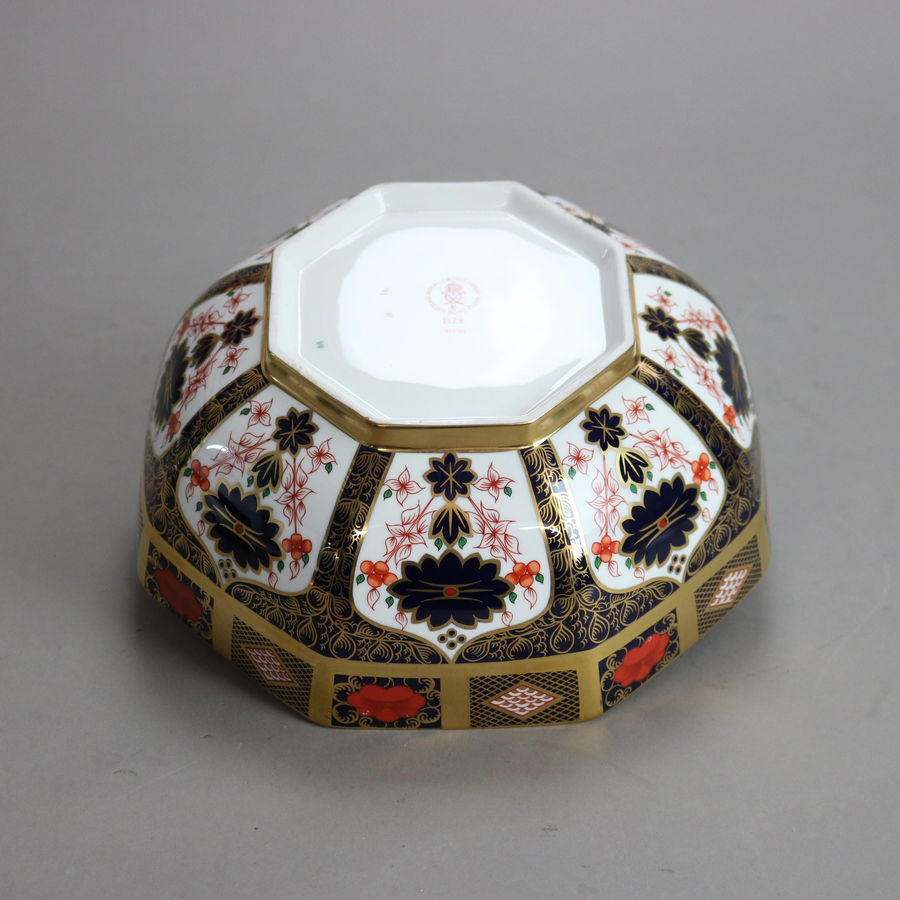 Porcelain English Royal Crown Derby Old Imari Bone China Gilt Octagonal Bowl with Seal
