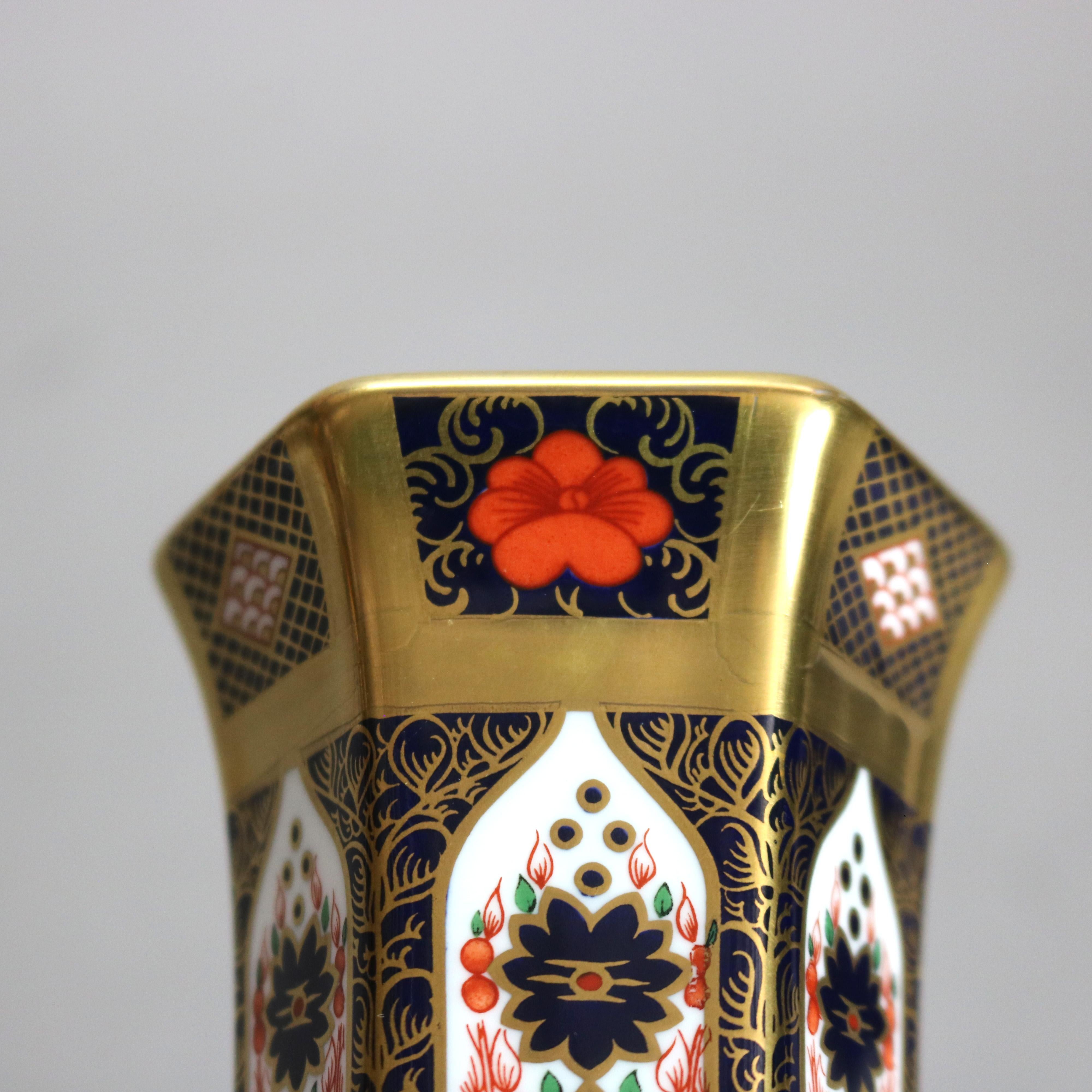 Porcelain English Royal Crown Derby Old Imari Bone China Gilt Vase with Seal 20thC
