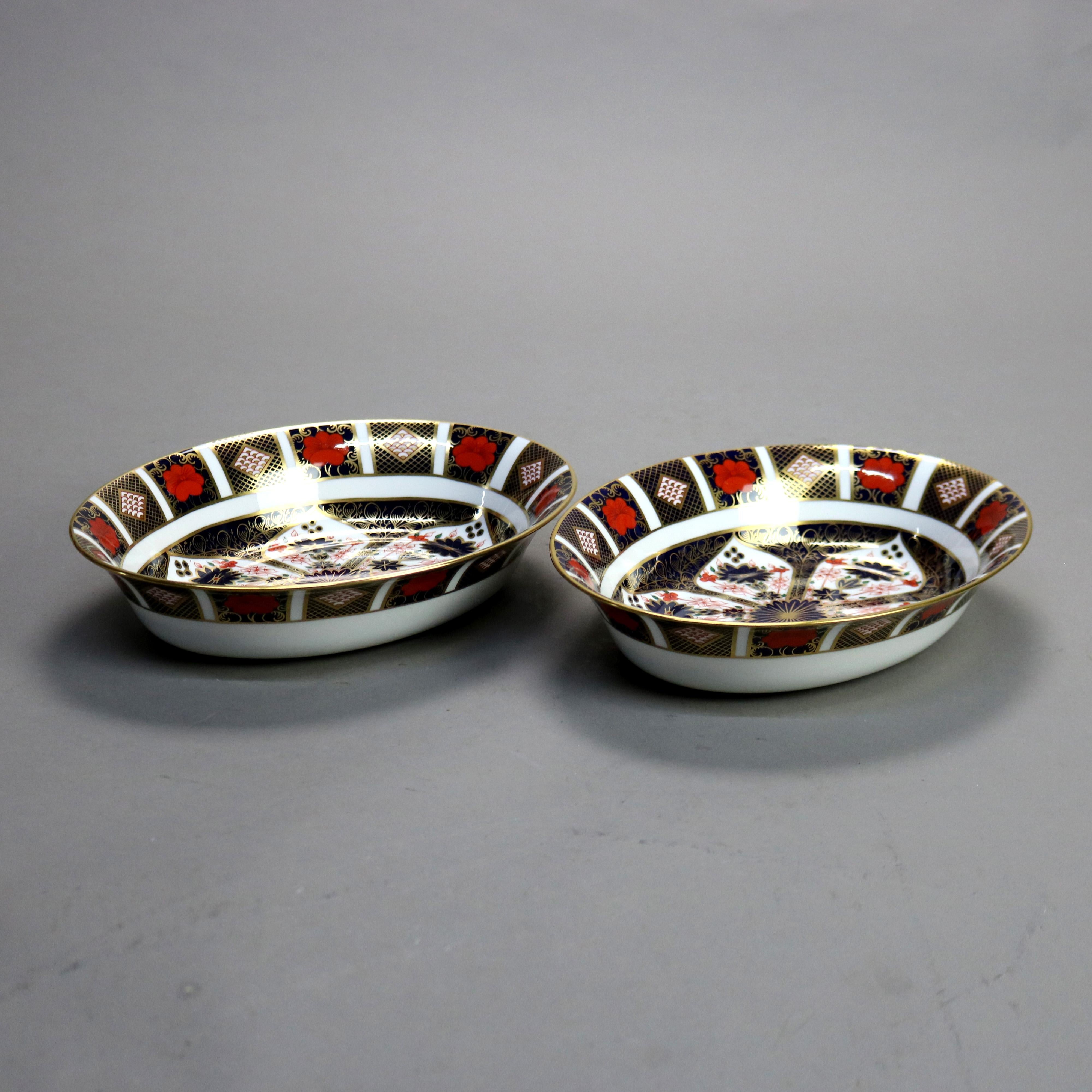Two English Royal Crown Derby Old Imari Bone China Gilt Vegetable Bowls with Seal 20th C

Measures - 2