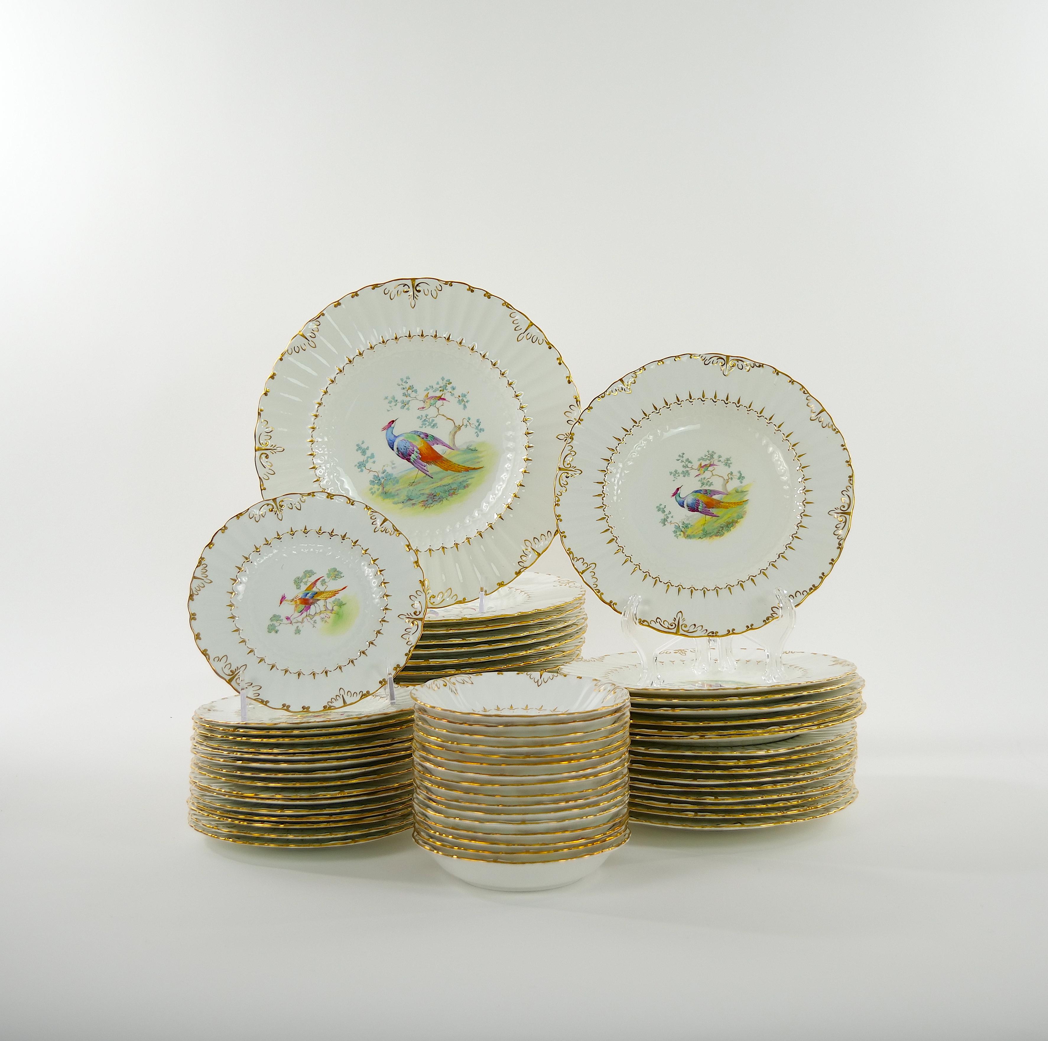 Hand-Carved English Royal Crown Derby Porcelain Dinner Service / 16 People