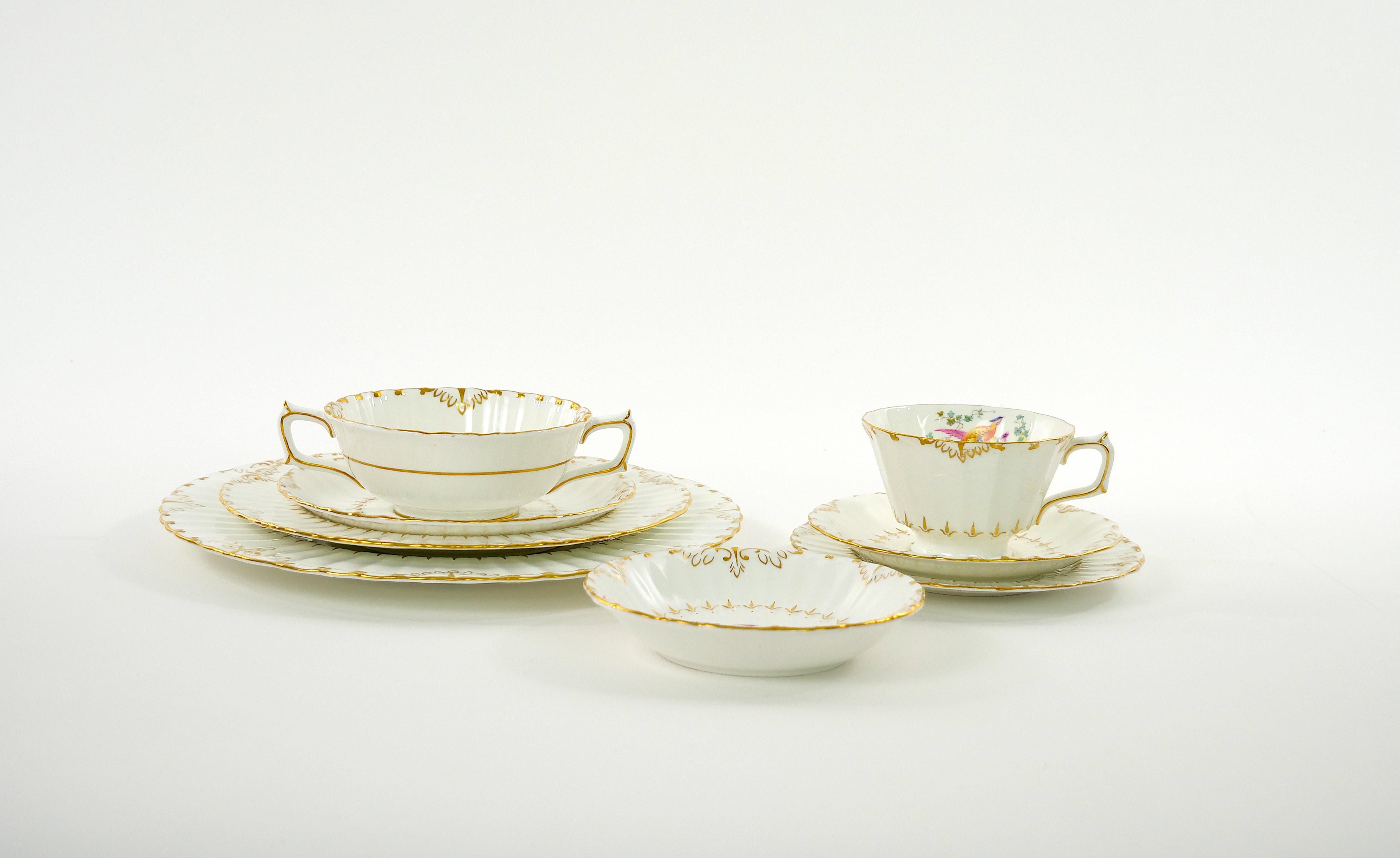 Gold English Royal Crown Derby Porcelain Dinner Service / 16 People For Sale